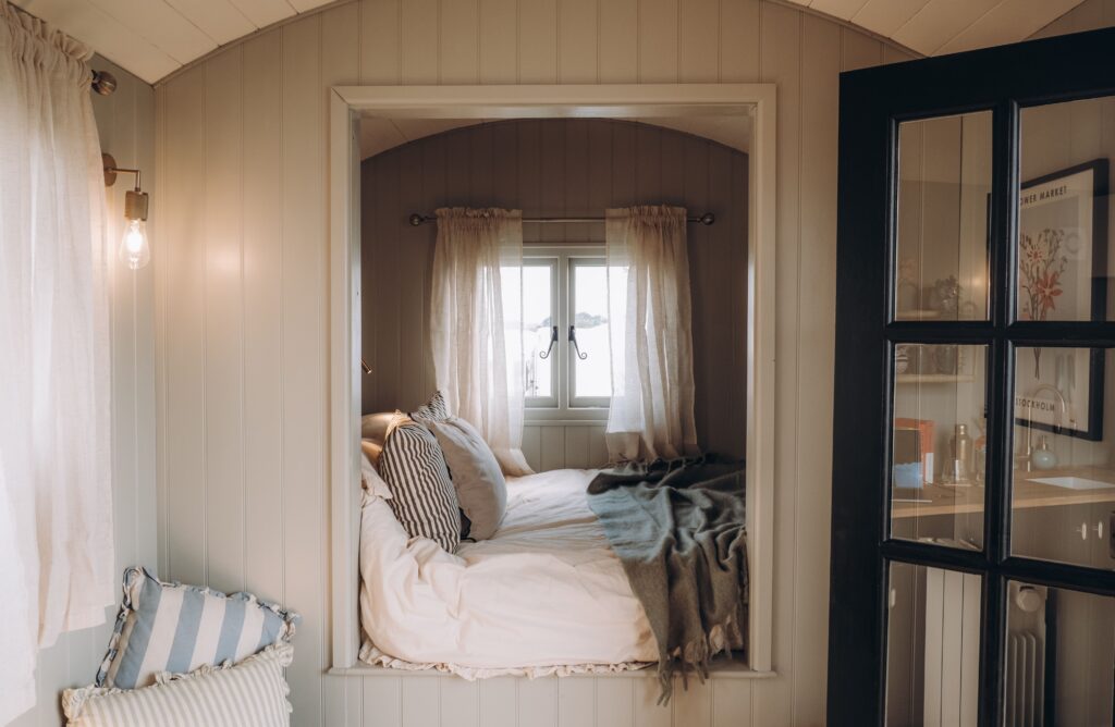 Sleeping area in shepherd's hut